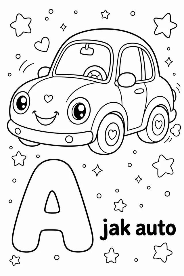 Kolorowanka: Literka A — auto