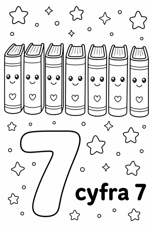 Kolorowanka: Cyfra 7 — siedem książek