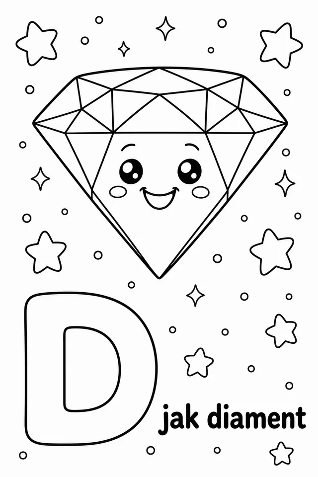 Kolorowanka: Literka D — diament