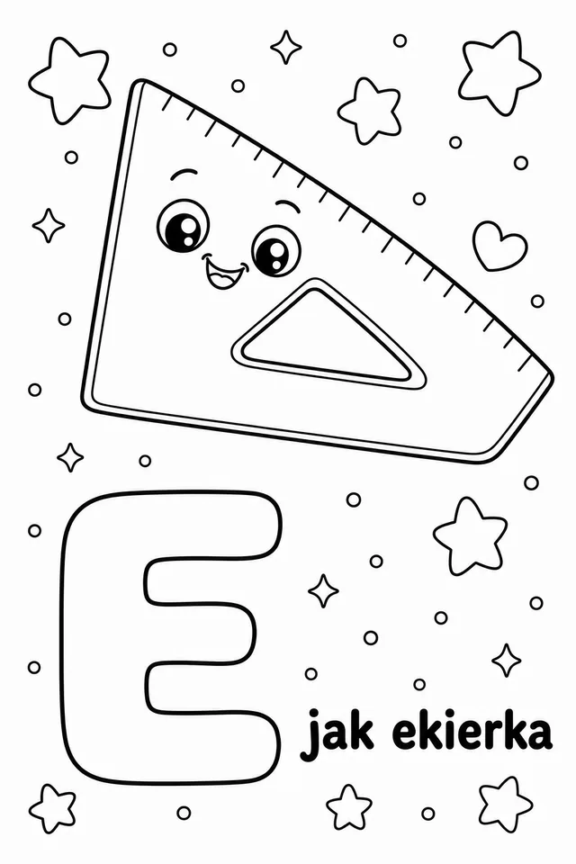 Kolorowanka: Literka E — ekierka