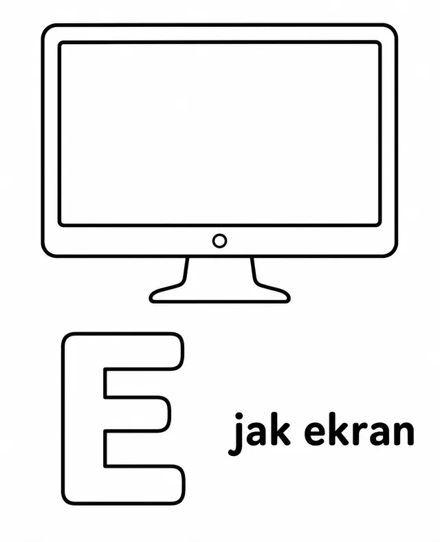 Kolorowanka: Literka E — ekran