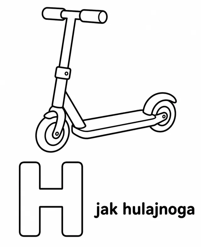 Kolorowanka: Literka H — hulajnoga