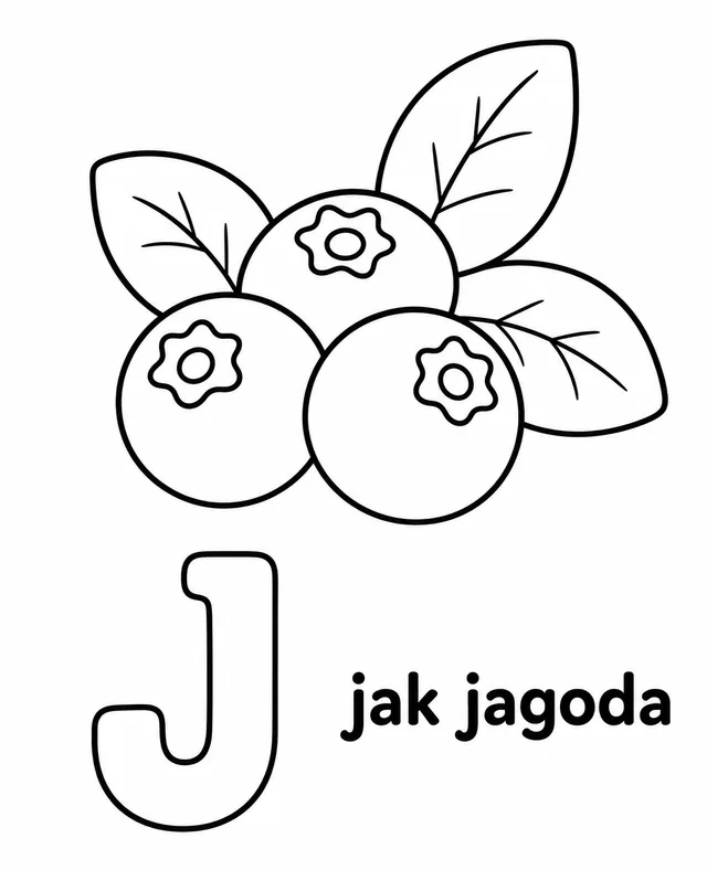 Kolorowanka: Literka J — jagoda