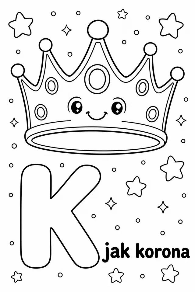 Kolorowanka: Literka K — korona