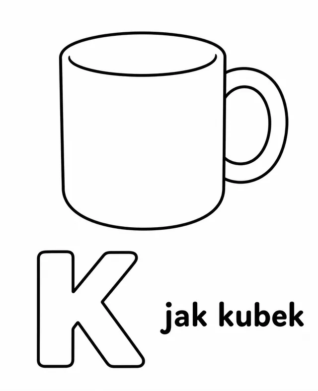 Kolorowanka: Literka K — kubek