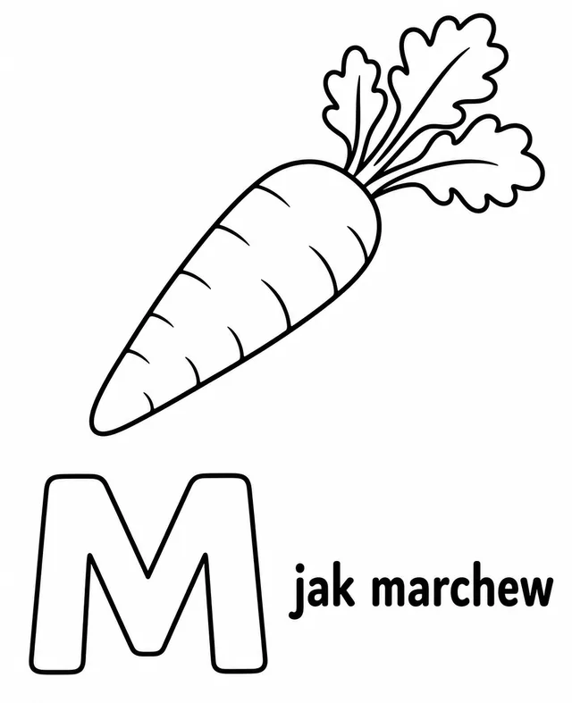 Kolorowanka: Literka M — marchew