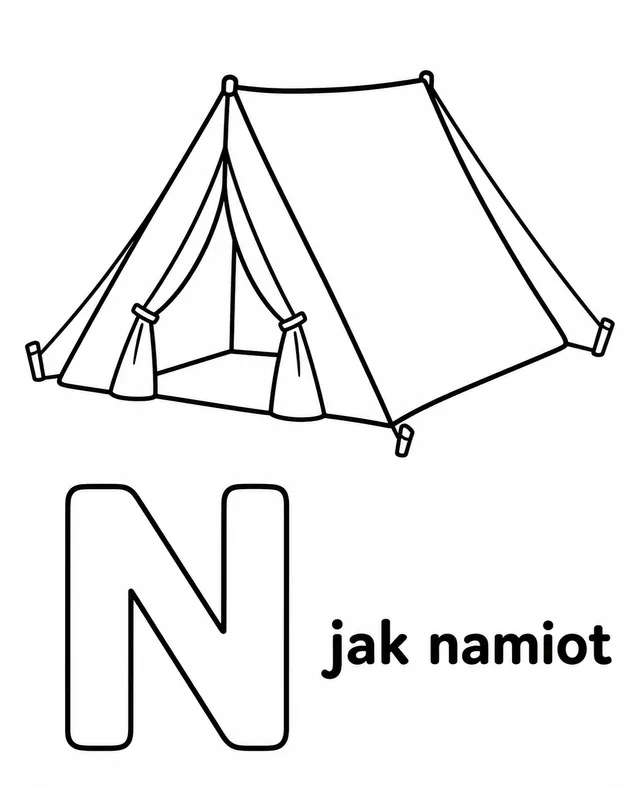 Kolorowanka: Literka N — namiot