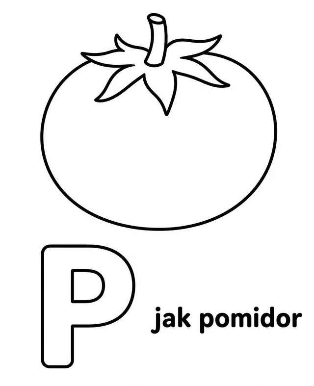 Kolorowanka: Literka P — pomidor