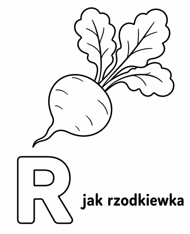 Kolorowanka: Literka R — rzodkiewka