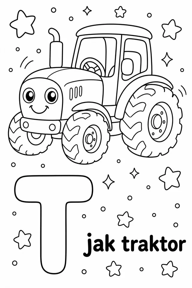 Kolorowanka: Literka T — traktor