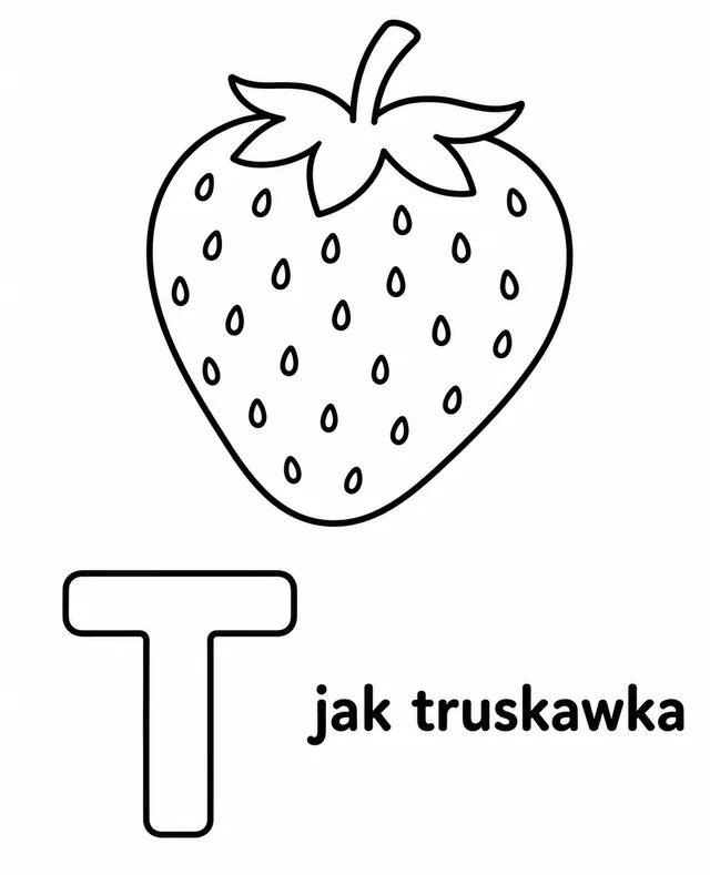 Kolorowanka: Literka T — truskawka