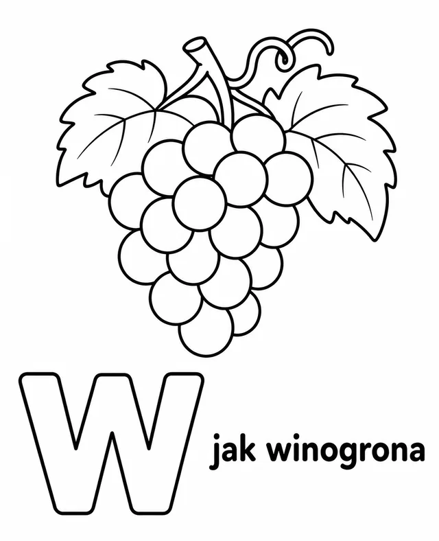 Kolorowanka: Literka W — winogrona