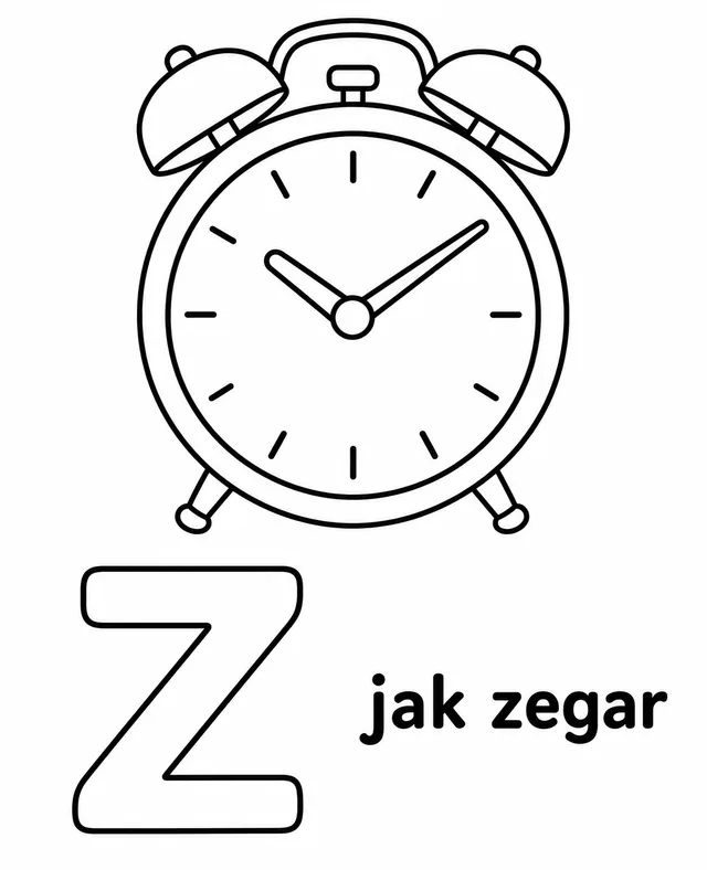 Kolorowanka: Literka Z — zegar
