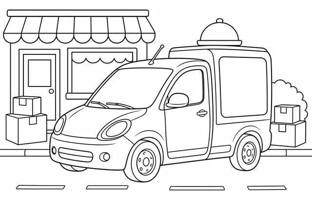 Kolorowanka: Auto z dostawą jedzenia