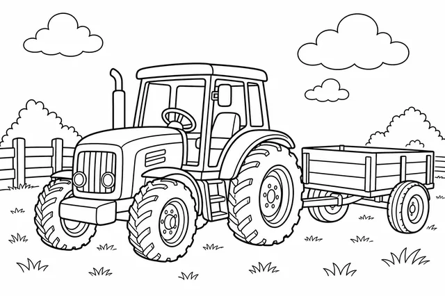 Kolorowanka: Traktor z przyczepą