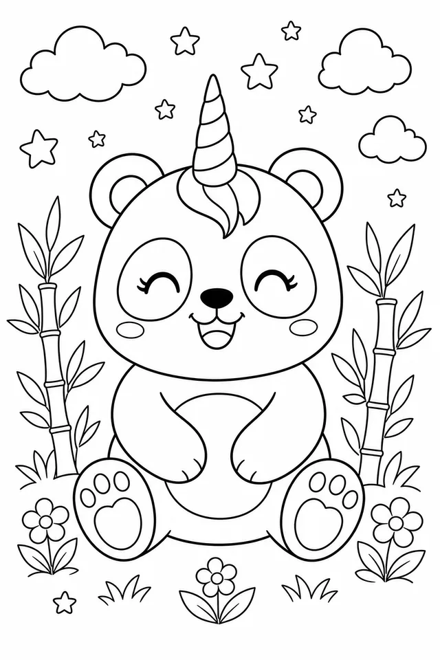 Kolorowanka: Panda jednorożec