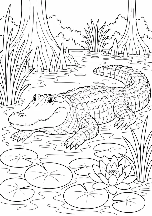 Kolorowanka: Aligator i krokodyl — bagno