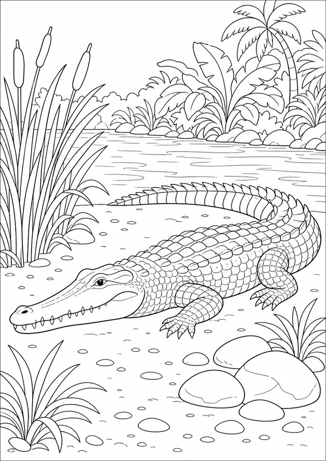 Kolorowanka: Aligator i krokodyl — rzeka