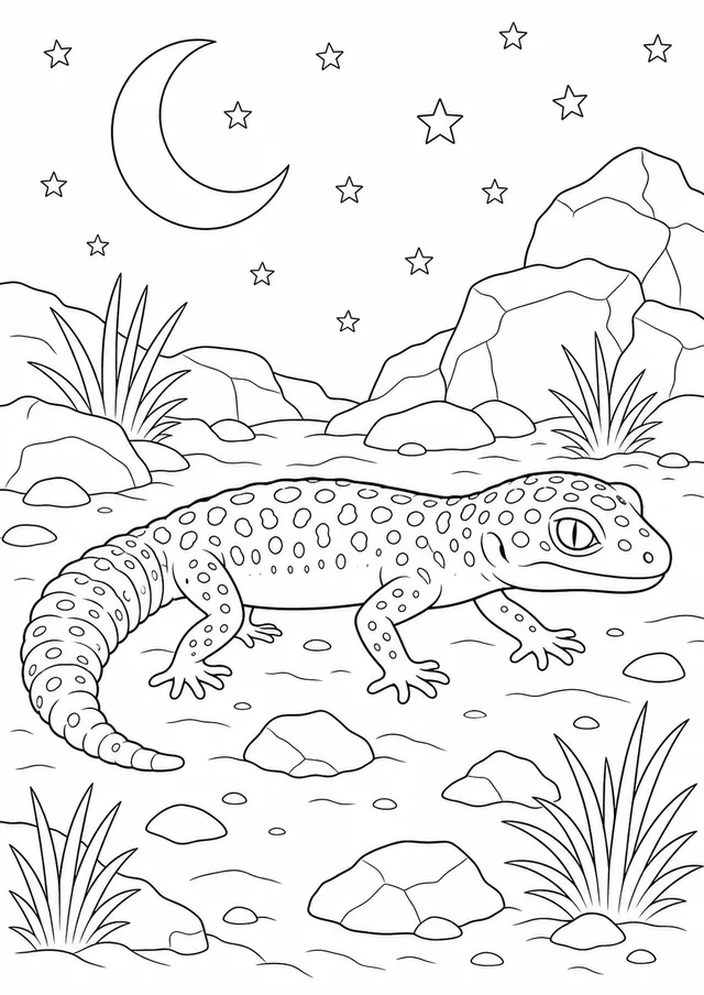 Kolorowanka: Gekon lamparci — nocny spacer