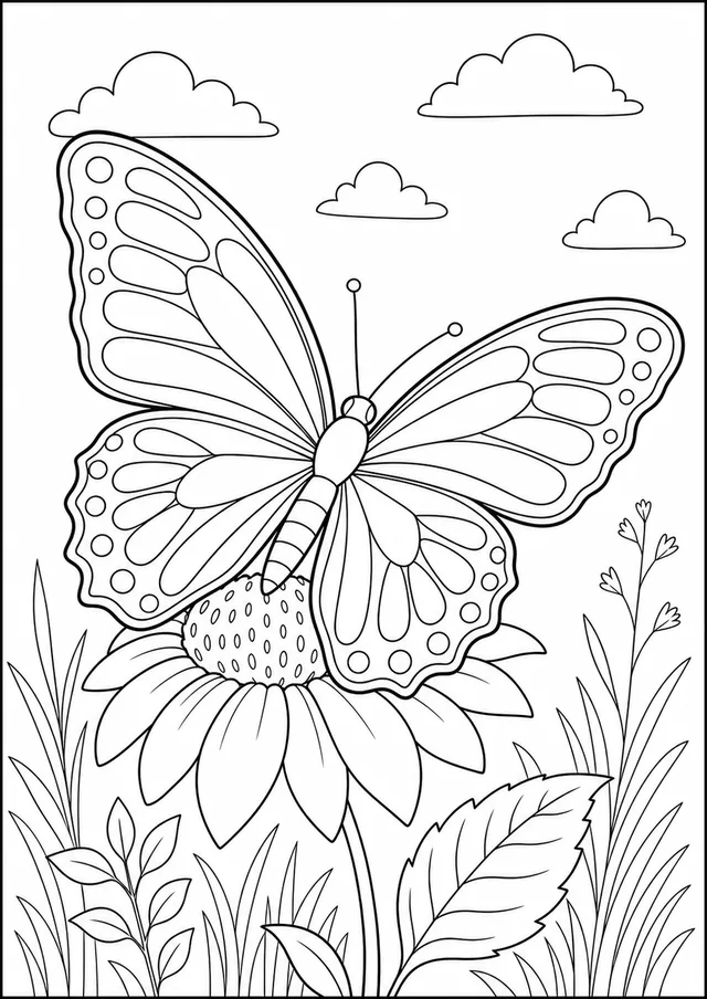 Kolorowanka: Motyle — motyl na kwiacie