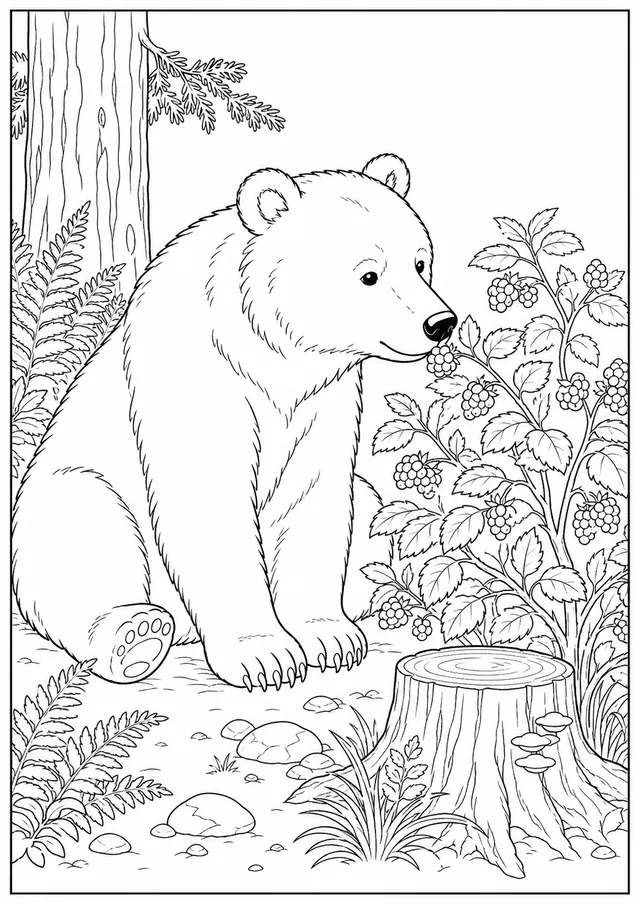 Kolorowanka: Niedźwiedź — jagody lesne
