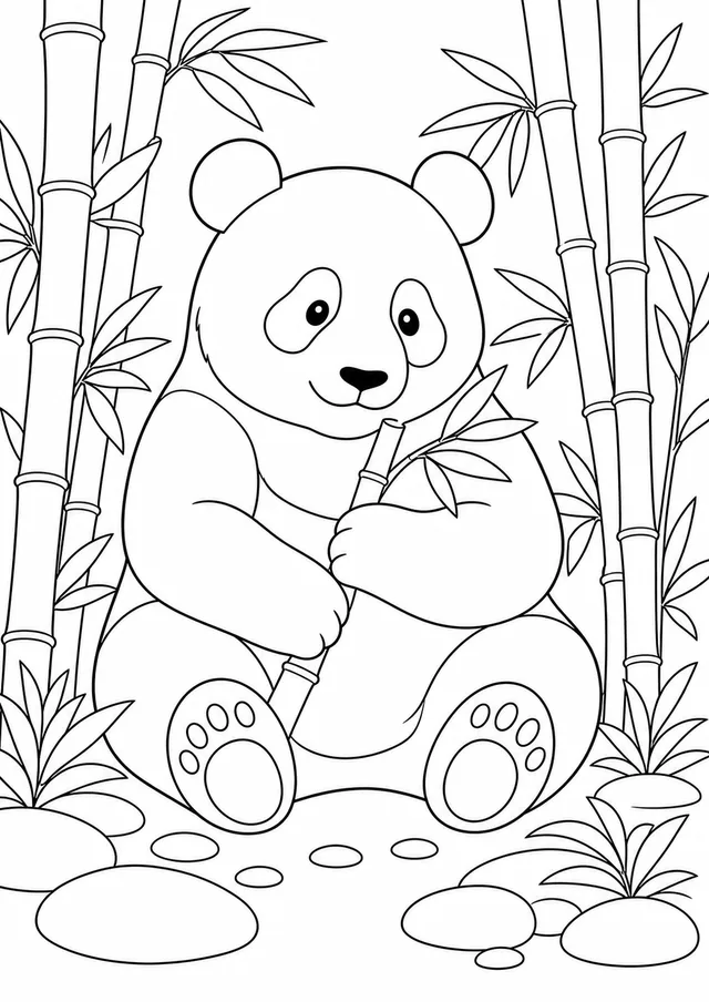 Kolorowanka: Panda wielka — z bambusem
