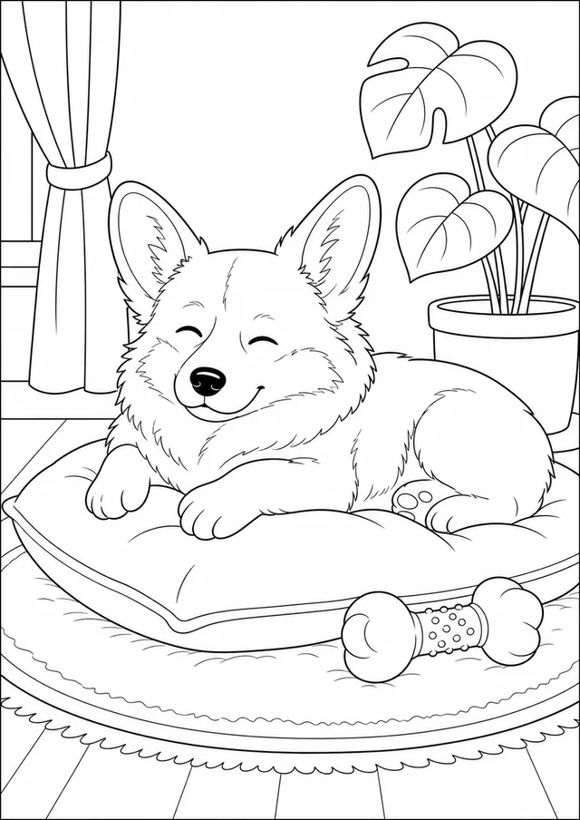 Kolorowanka: Pies — corgi poduszka