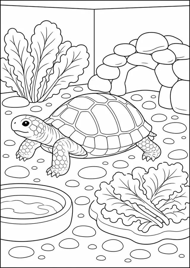 Kolorowanka: Żółw domowy — w terrarium