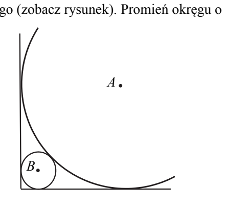Dwie prostopadłe półproste tworzące kąt prosty, wpisany w nie łuk dużego okręgu o środku A styczny do obu ramion oraz mały okrąg o środku B styczny do obu ramion i do tego łuku.