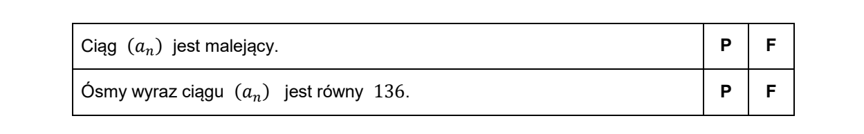 Tabela prawda-fałsz z dwoma stwierdzeniami o ciągu a_n=2n^2+n; przy każdym wierszu kolumny P i F