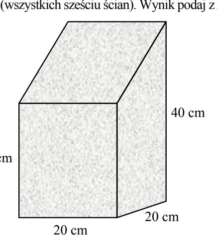 Bryła z blachy o kwadratowej podstawie 20 cm na 20 cm i ścianach bocznych prostopadłych do podstawy; dwie przeciwległe krawędzie pionowe mają długość 30 cm, dwie pozostałe 40 cm; górna ściana jest płaska i nachylona od krawędzi krótszej do dłuższej.