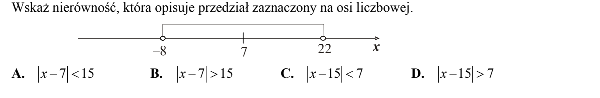 Oś liczbowa z zaznaczonym przedziałem o końcach -8 i 22; na osi opisano także punkt 7 leżący w środku tego przedziału