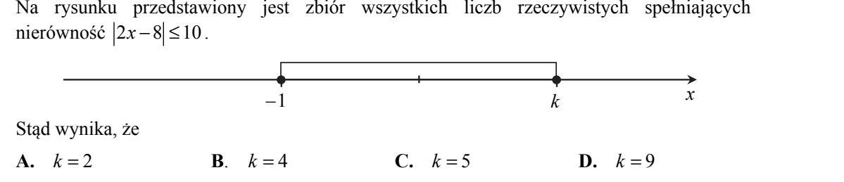 Oś liczbowa z zaznaczonym przedziałem domkniętym: lewy koniec opisany -1, prawy koniec opisany k, oba zaznaczone wypełnionymi kropkami i połączone klamrą nad osią