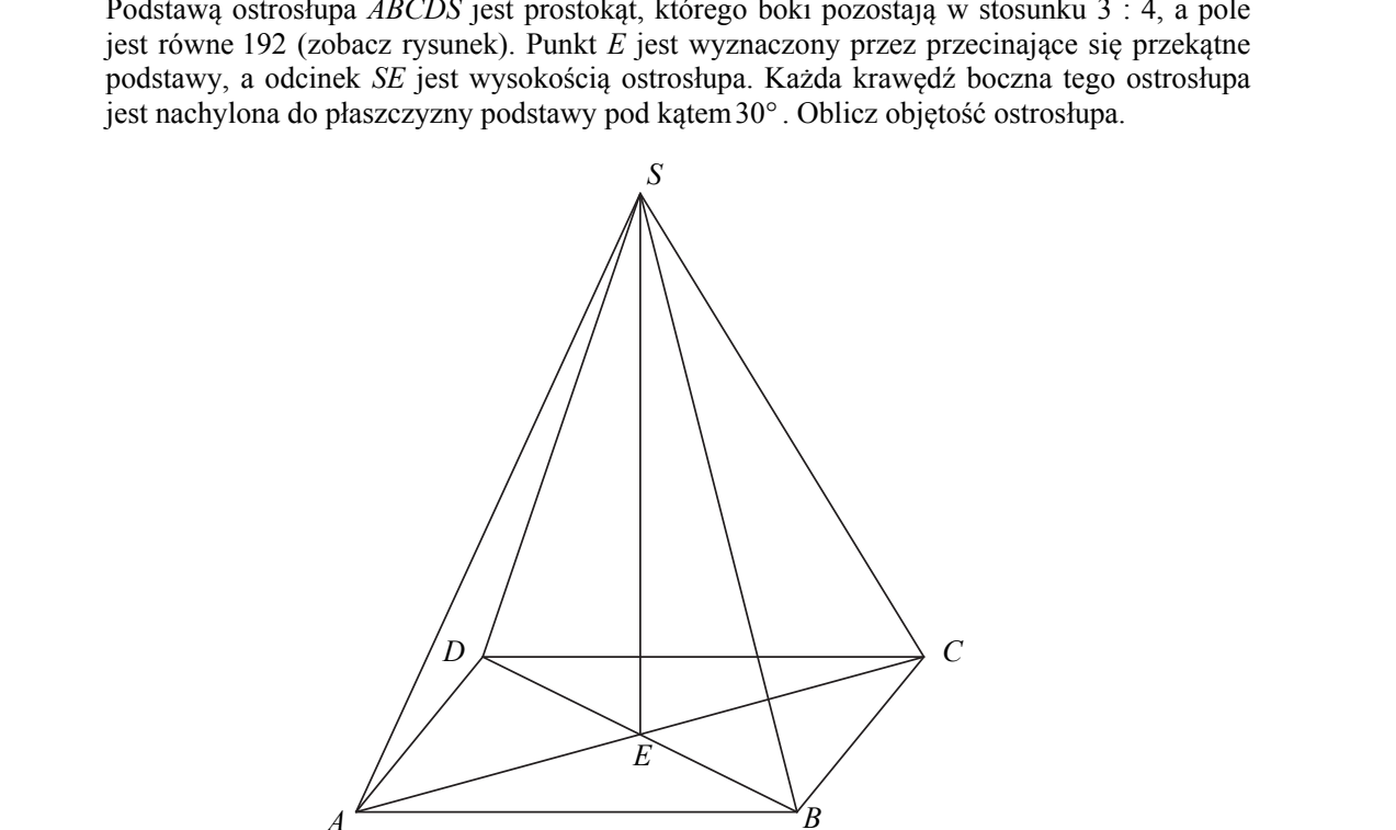 Ostrosłup ABCDS o podstawie prostokątnej ABCD. Przekątne podstawy przecinają się w punkcie E, a odcinek SE jest wysokością ostrosłupa. Wierzchołek S połączono ze wszystkimi wierzchołkami podstawy.