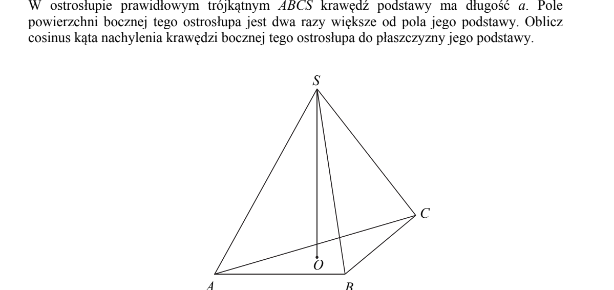 Ostrosłup prawidłowy trójkątny ABCS o podstawie ABC. Z wierzchołka S poprowadzono wysokość do punktu O leżącego wewnątrz podstawy oraz zaznaczono odcinek łączący O z wierzchołkiem A.