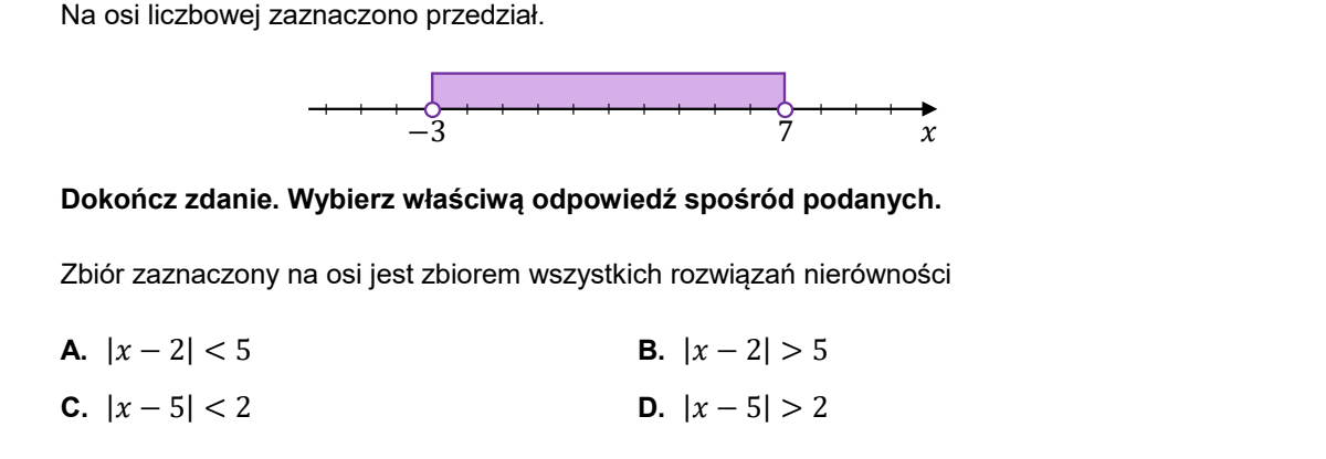 Oś liczbowa z zaznaczonym przedziałem otwartym od -3 do 7; oba końce oznaczone pustymi kółkami