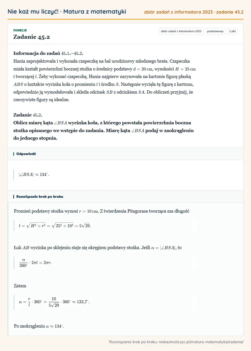Rozwiązanie zadania 45.2 (zbiór zadań z informatora CKE 2023): Informacja do zadań 45. 1.– 45. 2. Hania zaprojektowała i wykonała czapeczkę na bal urodzinowy młodszego…