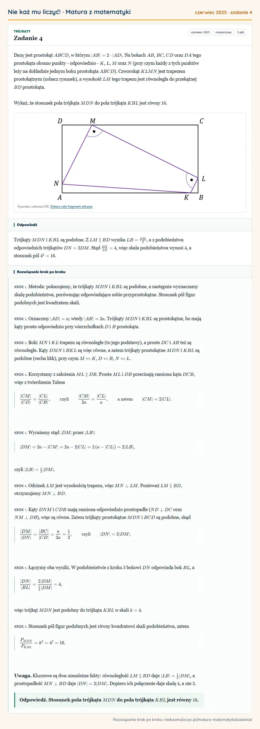 Rozwiązanie zadania 4, matura z matematyki czerwiec 2025, poziom rozszerzony: Dany jest prostokąt ABCD, w którym AB=2· AD. Na bokach AB, BC, CD oraz DA tego prostokąta obrano punkty …