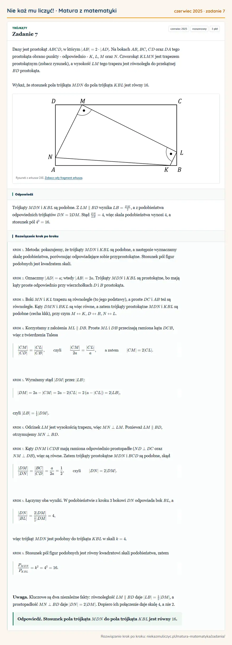 Rozwiązanie zadania 7, matura z matematyki czerwiec 2025, poziom rozszerzony: Dany jest prostokąt ABCD, w którym AB=2· AD. Na bokach AB, BC, CD oraz DA tego prostokąta obrano punkty …