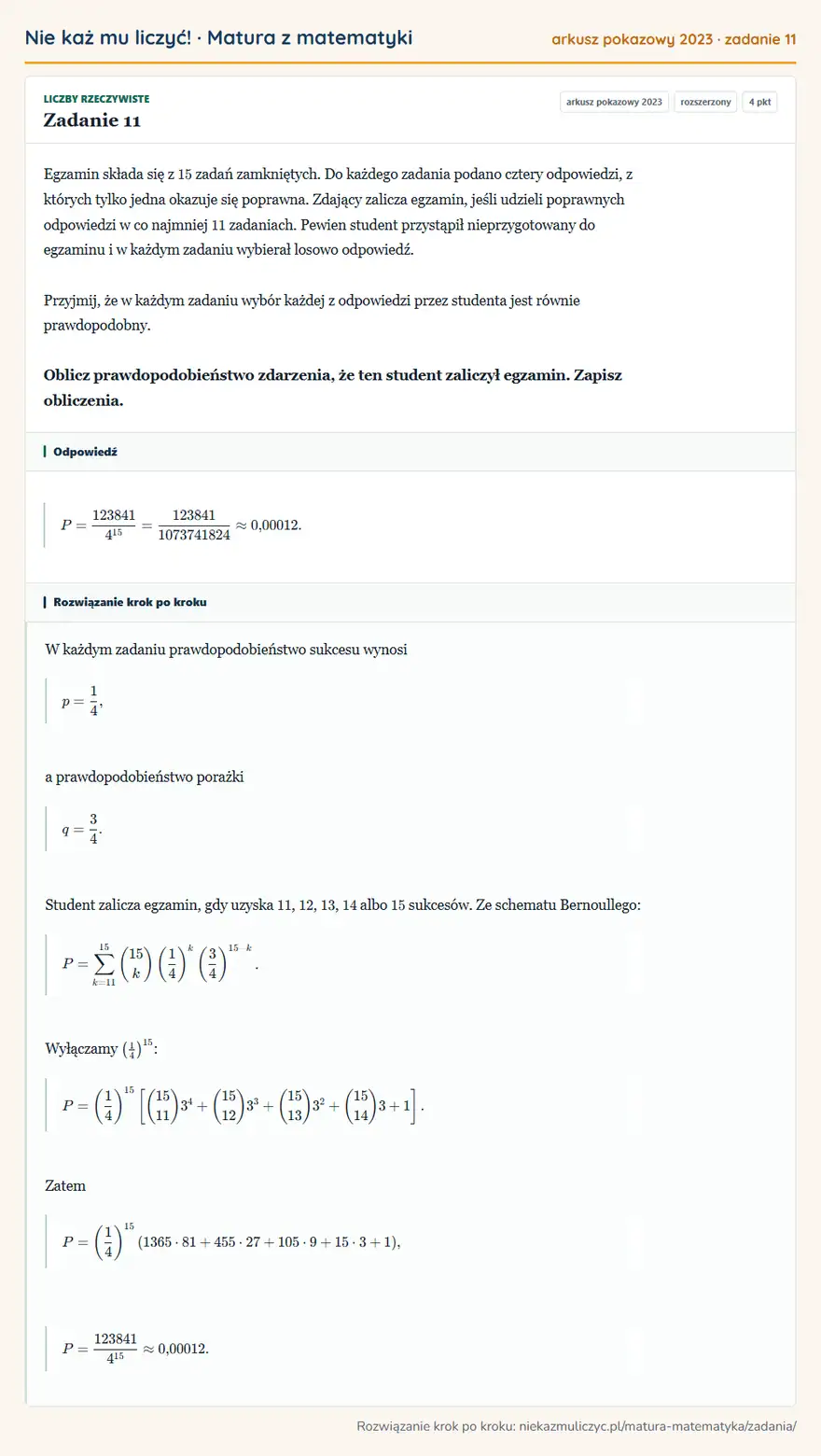 Rozwiązanie zadania 11 (matura z matematyki, arkusz pokazowy 2023): Egzamin składa się z 15 zadań zamkniętych. Do każdego zadania podano cztery odpowiedzi, z których tylko jedna…