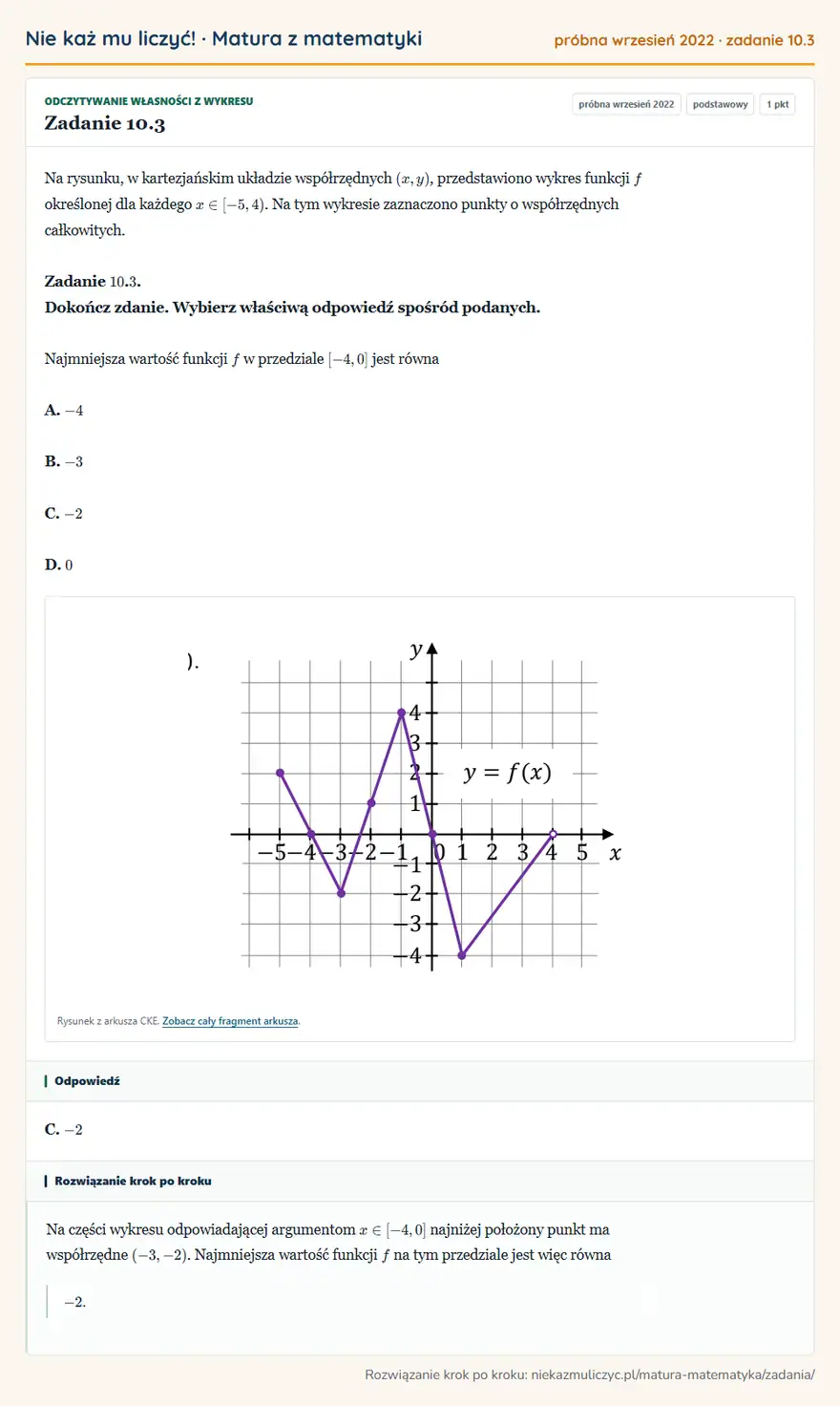 Rozwiązanie zadania 10.3 (matura z matematyki próbna wrzesień 2022): Na rysunku, w kartezjańskim układzie współrzędnych (x,y), przedstawiono wykres funkcji f określonej dla…
