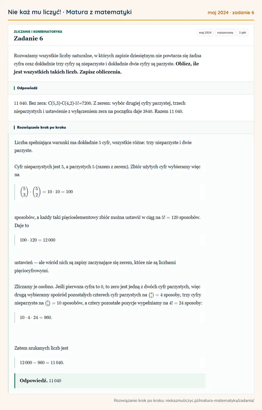 Rozwiązanie zadania 6 (matura z matematyki maj 2024): Rozważamy wszystkie liczby naturalne, w których zapisie dziesiętnym nie powtarza się żadna cyfra oraz…