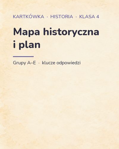 Mapa historyczna i plan — kartkówka z historii, klasa 4, grupy A–E — okładka