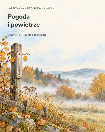 Pogoda i powietrze — kartkówka z przyrody, klasa 4, grupy A–E — okładka