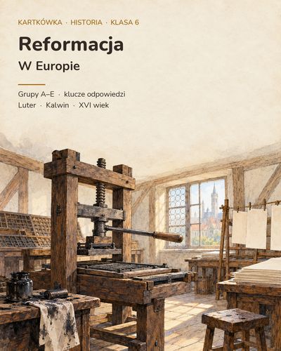 Reformacja w Europie — kartkówka z historii, klasa 6, grupy A–E — okładka