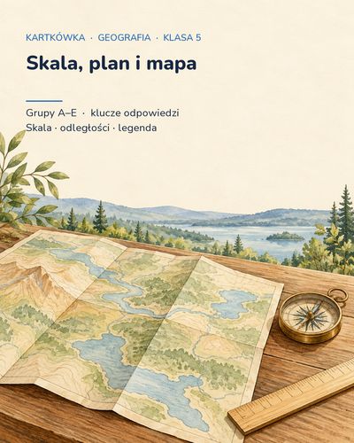 Skala, plan i mapa — kartkówka z geografii, klasa 5, grupy A–E — okładka