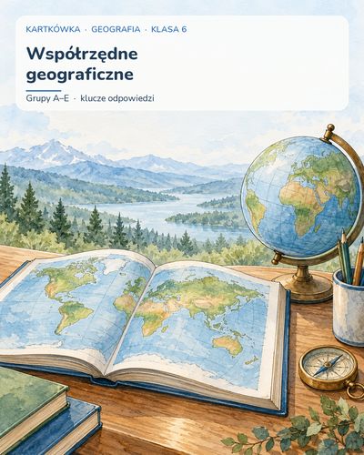 Współrzędne geograficzne — kartkówka z geografii, klasa 6, grupy A–E — okładka