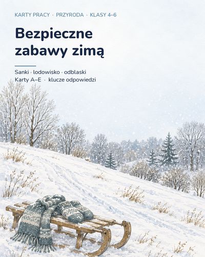 Bezpieczne zabawy zimą — 5 kart pracy z przyrody, klasy 4–6, z kluczem — okładka