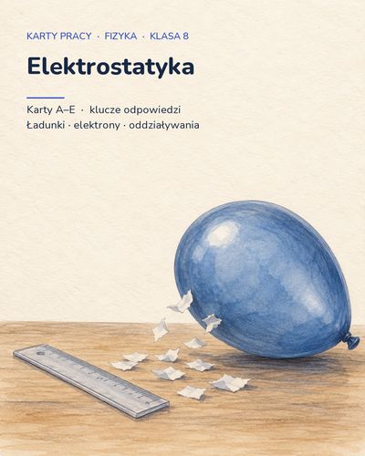 Elektrostatyka — 5 kart pracy z fizyki, klasa 8, z kluczem — okładka