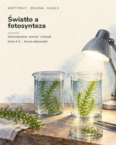 Światło a fotosynteza — 5 kart pracy z biologii, klasa 5, z kluczem — okładka